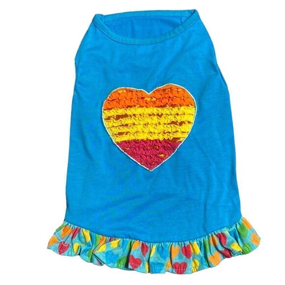 Rainbow Heart Ruffled Dog Dress - Picture 1 of 6